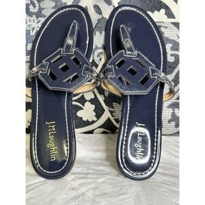 J. McLaughlin Lucy Size 8 Slip On Flip Flop Thong Sandals Navy Blue Patent